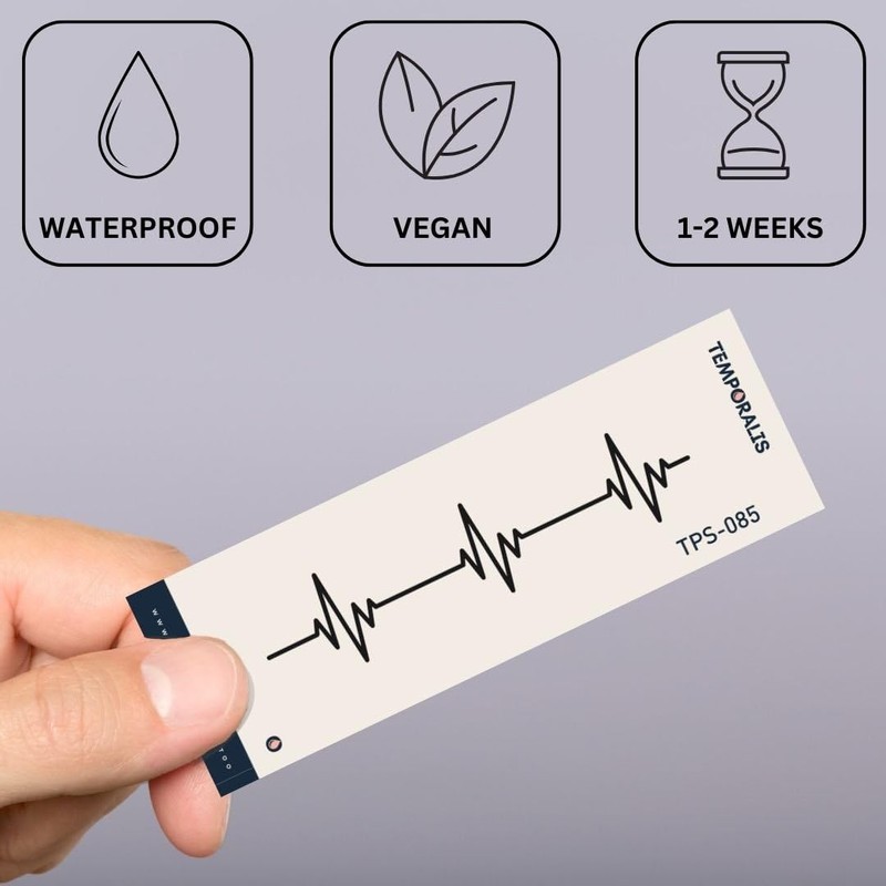 Temporalis® Heartbeat Tattoo, Vegan and Waterproof, EU Certified, Lasts 1-2