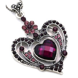 Soulbreezecollection Valentine's Day Gift Purple Heart Necklace Flower Pendant Charm for Women