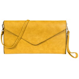 Mabel Women's Wristlets Clutch Bag - Faux Leather with Long Adjustable Strap and Fabric Lining - Evening Shoulder Purse Bag - Piper [Amber]