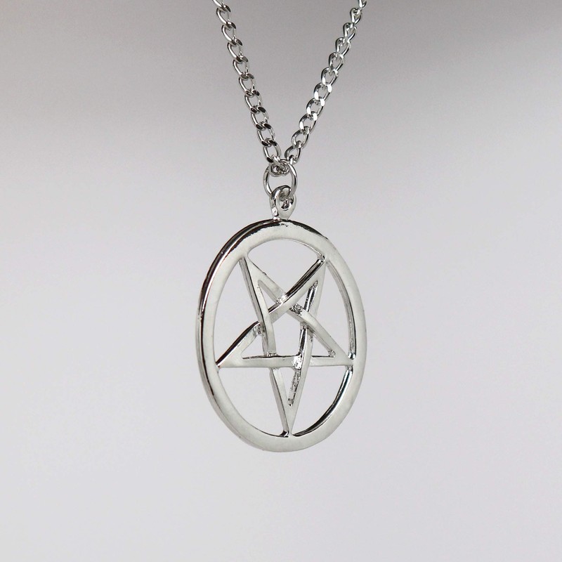 Real Metal Inverted Pentacle Pentagram Satanic Polished Silver Finish Pendant