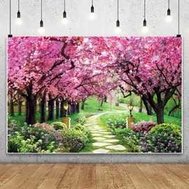 Xiaoterna 2.2 x 1.5 m Spring Garden Backdrop Cherry Blossom Flower Trees Nature Scenery Photography Background Flowers Blooming Backdrop Birthday Party Decoration Adult Portrait Photo Props