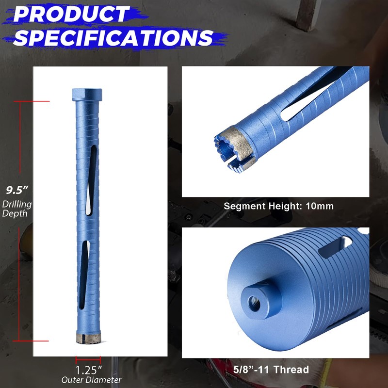 DaduoRi 1-1/4" Core Drill Bits, 2-Piece with 3 Adapters: SDS