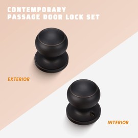 KNOBWELL 4 Pack Oil Rubbed Bronze Interior Door Knobs for Hallway Closet, Passage Non-Locking