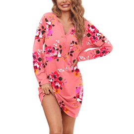 Ekouaer Long Nightgowns Long Sleeve Soft Lightweight Sleepwear Loungewear House Dress for Older Women