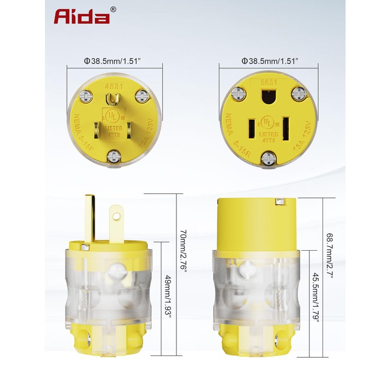 AIDA Lighted Plug and Connector Set, Straight Blade Cord End