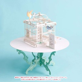 moin moin 2302me276 Message Card 3D Pop-up/Table of Birds Birds Birdcage, White x Lime Green, White, Beautiful