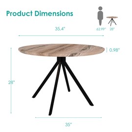 HOMTHING 35.5" Round Dining Table Set with 4 Upholstered Chairs, Modern Space-Saving Kitchen Table Set for 4, Metal Legs, Small Dining Room or Apartment Use (Light Brown, Table)