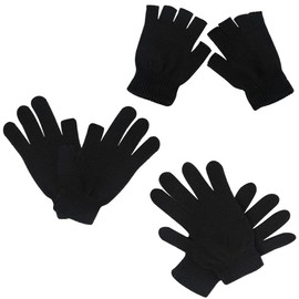 COYUN 3 Pairs of Half Finger Gloves, Full Finger Gloves, Men's Fingerless, Thermal Fingerless Gloves - Women and Men Knitted Soft Fluffy Touchscreen Winter Gloves