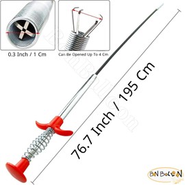 Drain Augers Clog Remover Sink Flexible Pickup Toilet Tool Stainless Steel with Retractable Claw Stick For Kitchen Sink Bathroom Tub Toilet Clogged Drains Dredge Pipe (76.7" / 195 cm) سلاكة حوض