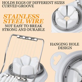 KASESSS Egg Slicer for Boiled Eggs, Multifunctional Egg Cutter, Egg Cutting Tool with Stainless Steel Wire, 2-in-1 Egg Slice for Evenly Slicing Boiled Eggs Ham Banana and Strawberry(White)