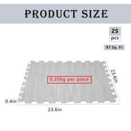 Nisorpa 97 Sq. Ft Wood Grain Foam Tiles,24" x 24" 25 Pcs Interlocking EVA Foam Floor Mats Soft Printed Protective Flooring for Home,Gym,Playroom,Gray