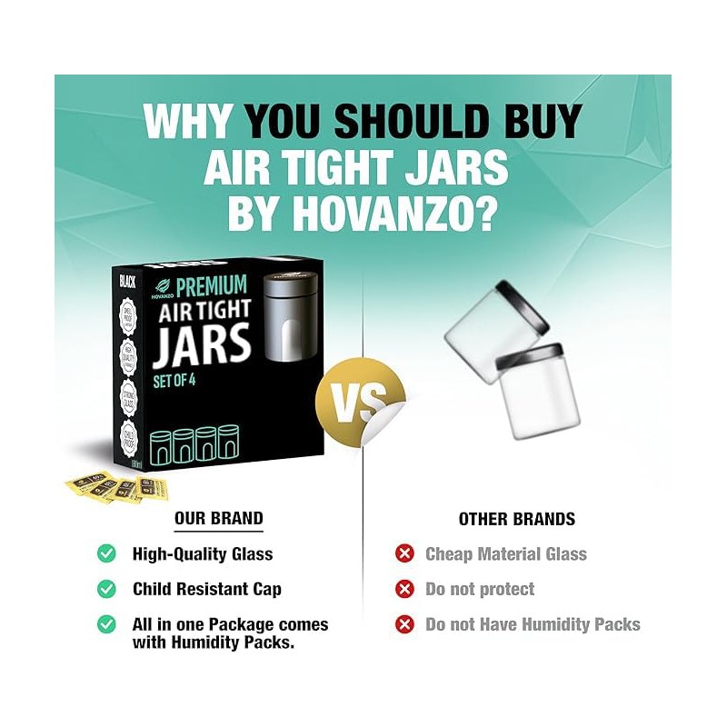 Premium Airtight Glass Storage Jars 180/120ml with 69% Humidity Control
