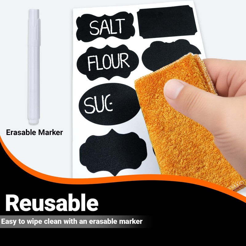 234PCS Removable Black Chalkboard Labels with Marker - Waterproof, No