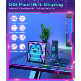 Gugxiom LED Pixel Art Display, Customizable LED Matrix Panel, Smart Clock DIY Graffiti Programmable LED Sign, Cyberpunk Decor, Smart Digital Display for Wall Art & Gaming Room Decor (32 * 32 PX)