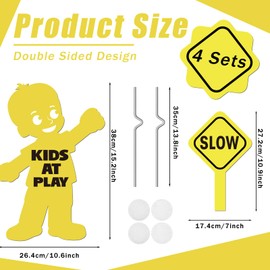 4 Pack Slow Down Kids at Play Signs for Street 16 x 12 Inches Double Sided Children Playing Safety Sign with Metal Stake Neighborhood Street Caution Yard Signs