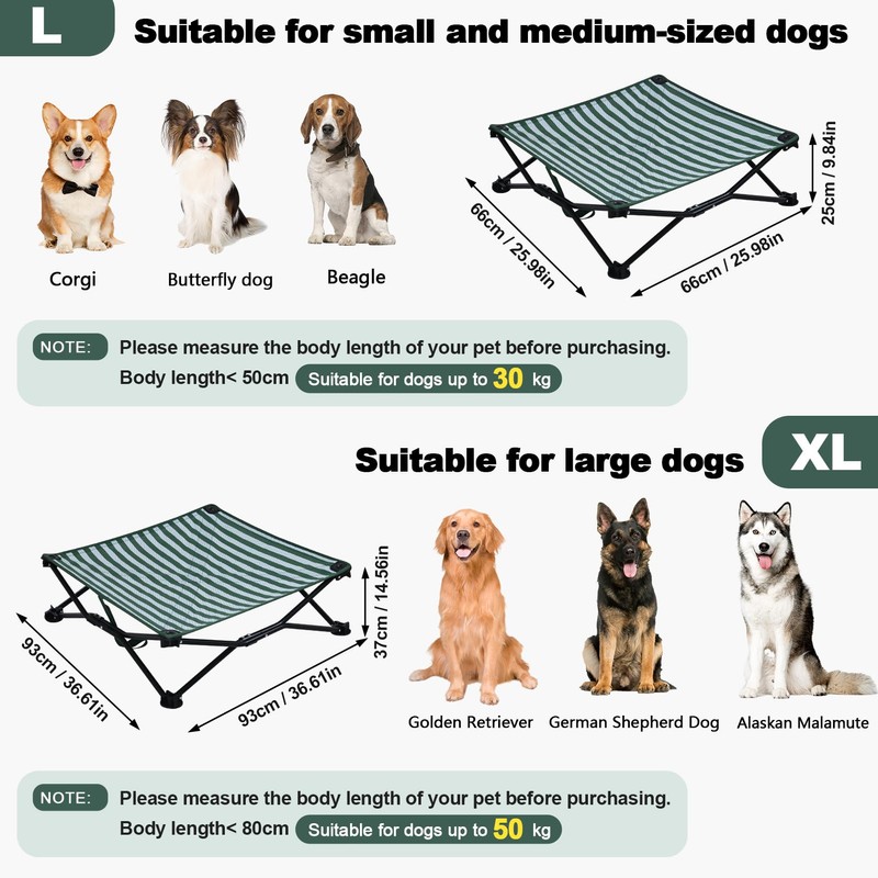 Cooling Elevated Dog Bed, Portable Dog Bed (Green+White, Medium)