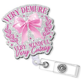 Funny Nurse Badge Reel Retractable - Demure Cute Pink Bow ID Badge Holder with Acrylic Alligator Clip for Nurse Nursing Medical Student Teacher Hospital Worker Office Card Reels Gifts