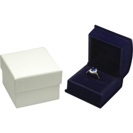 Navy Blue Color Luxury Velvet Ring Gift Box for Proposal, Wedding, Engagement, Birthday, Valentine' Day, Mother's Day, Christmas...Comes with an Extra Individual White Packer Box Size