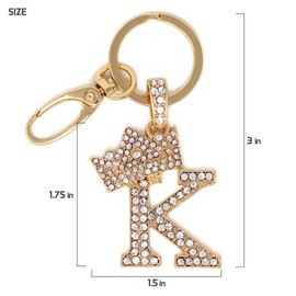 CBC Crown Crystal Rhinestone Letter Initial Keychain, Gold Metal, Bag Charm with Key Ring Approx. 1.25"x1.75" (GOLD-K)