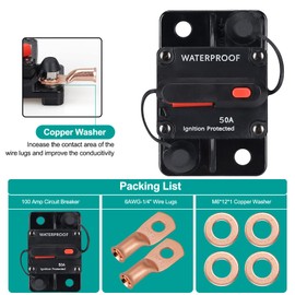 50 Amp Waterproof Circuit Breaker,with Manual Reset,12V-48V DC, for Car Marine Trolling Motors Boat ATV Manual Power Protect and Automotive Marine Boat Audio System Protection