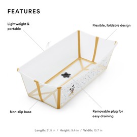 Stokke Flexi Bath X-Large, Mickey Celebration - Spacious Foldable Baby Bathtub - Lightweight & Easy to Store - Convenient to Use at Home or Traveling - Best for Ages 0-6