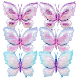 6 Pieces 39 Inches Butterfly Balloons - Large Gradient Butterflies Foil Mylar Balloons for Birthdays, Garden, Spring Decorations, Butterfly-Themed Events, Baby Shower, and Wedding Party Supplies