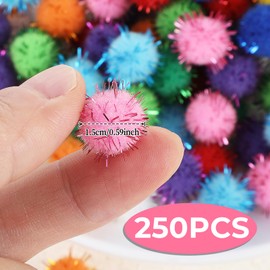 Tyqour 250pcs 0.6Inch Pompoms for Crafting Pom Poms Craft Glitter Fuzzy Pompom Sparkle Puff Balls Multicolor Pom Poms Balls Bulk Felt Balls for Arts Crafts DIY Art Creative Crafts Decorations