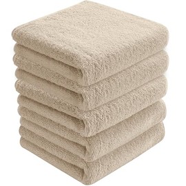 AYO Face Towels, Hotel Specifications, Set of 5, Camel, Fluffy, 100% Cotton, 13.4 x 31.5 inches (34 x 80 cm), Highly Absorbent, Durable, Solid, Low Pilling Gift