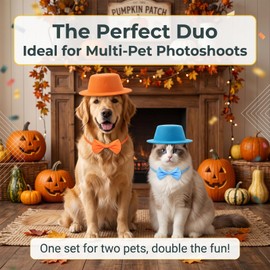 Ahzemepinyo 4 Pcs Halloween Blue and Orange Costume Accessories for Dogs Cats Include Top Hat and Bowtie Classic Duo Cosplay for Halloween Pet Cosplay Party Supplies