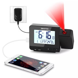 SMARTRO Projection Alarm Clock for Bedrooms, Digital Clock with Indoor Thermo...