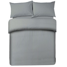 AAHO IT'S ALL ABOUT HOME Striped Duvet Cover Set with Matching Pillowcases, Premium Hotel Quality Bedding Linen, Polycotton Fabric, Easy Care, Machine Washable (Light Grey, Super King)