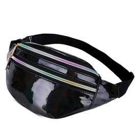 Ruyosn Bum Bag Women's Glitter, Belt Bag Metallic, Fashion Waist Bag Women's Belt Bag Children Adjustable Strap, Holographic Fanny Pack for Party Festival Sports Outdoor Travel, black