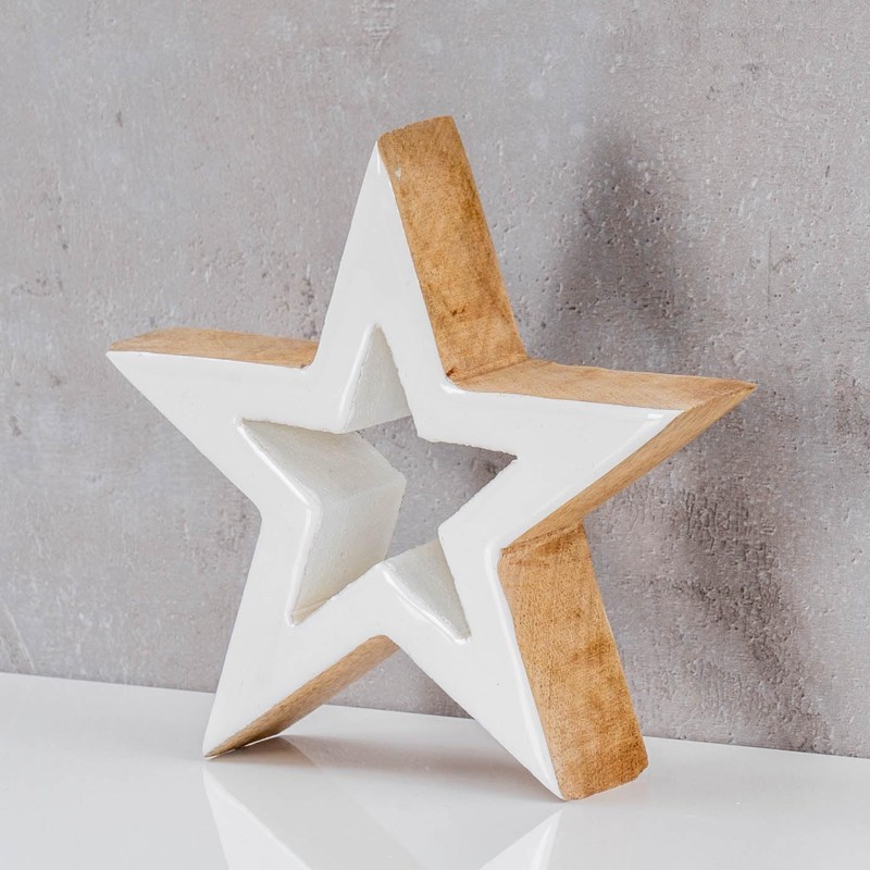 levandeo Wooden Star 15 x 15 cm Mango White Natural