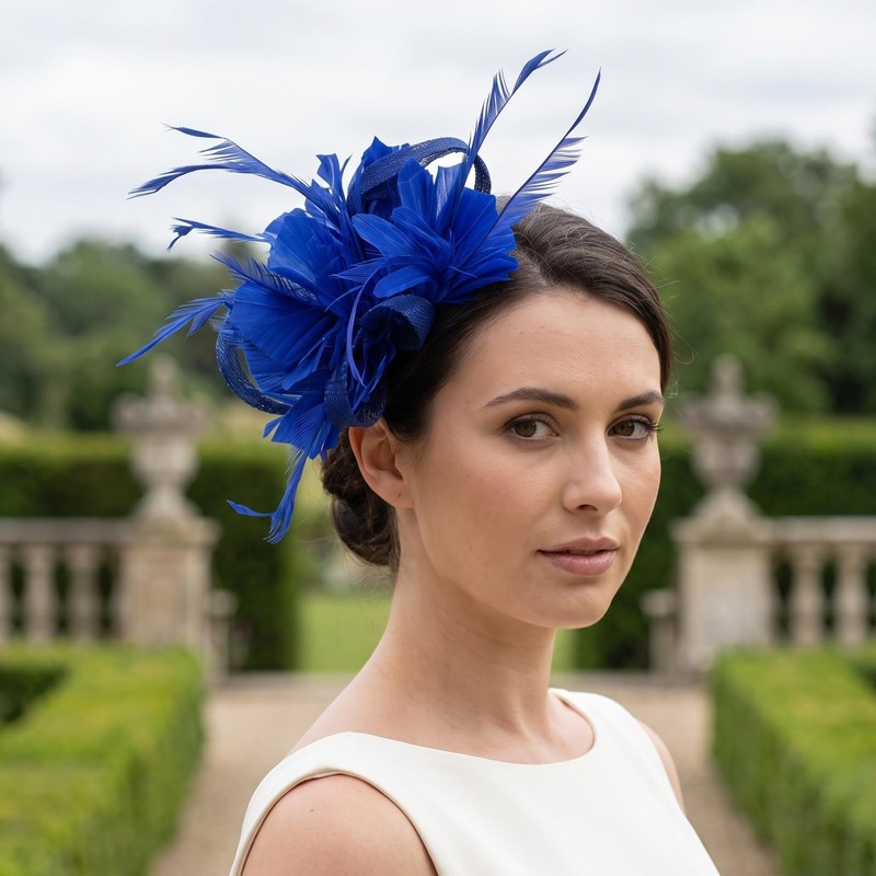 Luxshiny Royal Blue Fascinator Hair Clip 14 cm