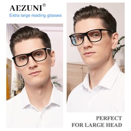 AEZUNI Extra Large Reading Glasses 3.5 Oversized Square Men Readers 1.00 1.25 1.50 1.75 2.00 2.25 2.50 2.75 3.00 3.50 4.00 5.00 6.00 (Black)