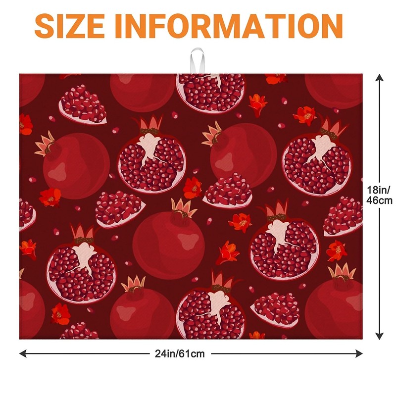 Red Pomegranate Dish Drying Mat For Kitchen Counter, Super Absorbent
