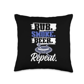BBQ Grill Smoker Drinking Rub Smoke Beer Repeat Throw Pillow