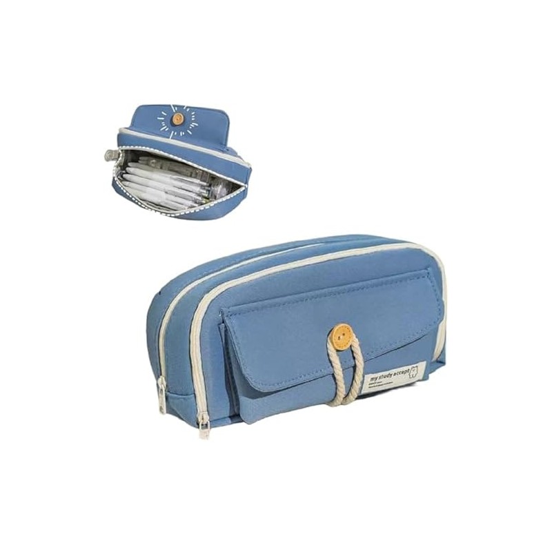 Kawaii Canvas Pen Pouch Bag with Large Capacity and Multi-Layered