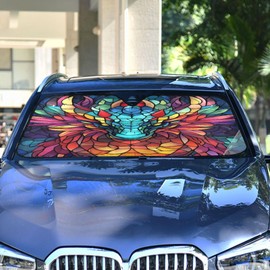Dragon Head Colorful Stained Glass Windshield Sunshade Car Sun Shade Front Window Shade for Truck SUV Blocks UV Rays Sun Reflector Visor Protector Accordion Folding