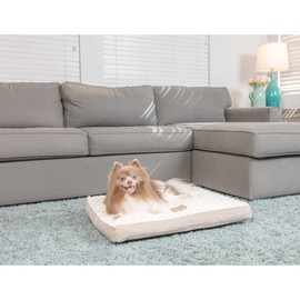 Armarkat Mat Model M12HMB/MB-M Medium with Handle, Dog Crate Mat with Poly Fill Cushion & Removable Cover, Beige/White