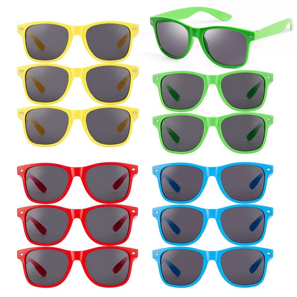 Bramble - 12 Pack Multi-Coloured Sunglasses for Kids or Adults, Beach Pool Accessories with UV Protection, Party Bag Fillers and Favours, Funny Party Glasses - Multipack Assorted Colours