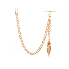 Holy Sins Jewellery Gold Albert Pocket Watch Chain - Vintage Albert T-Bar Chain with Ornate Fob | Available in Multiple Lengths Handcrafted in the UK (8")