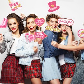 Galentines Day Photo Booth Props,36Pcs Galentines Photo Booth Props Pink Galentines Day Decorations Happy Galentines Day Props for Galentines Day Ladies Girls Friendship Day Party
