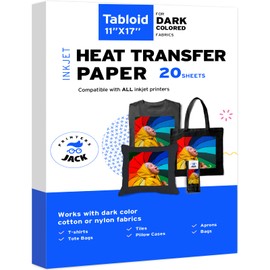Printers Jack Iron-On Heat Transfer Paper for Dark Fabric 20 Pack 11"x17" T-Shirt Transfer Paper for Inkjet Printer Wash Durable, Long Lasting Transfer, No Cracking