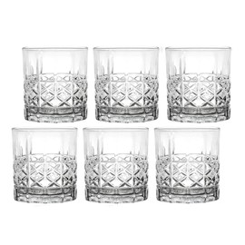 Lorren Home Trends Tall 11 Ounce Double Old Fashion Drinking Glass-Textured Cut Glass, Set of 6