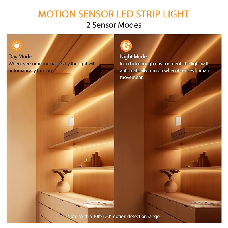 OMIKA COB Motion Sensor Light Strip Indoor, 6.56ft 640LEDs 2700K