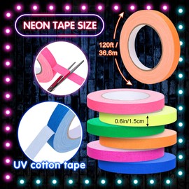Whaline 6 Colors Neon Gaffer Cloth Tape Fluorescent Rainbow Color UV Blacklight Tapes Neon Duct Reflective Tapes for Party Supplies (0.6 Inch x 120 Ft)