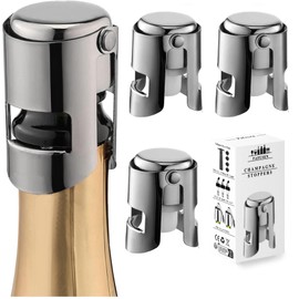 Champagne Stoppers for Bottles, Pafusen Champagne Sealer Stopper, Stainless Steel Champagne Cork Stopper Toppers, Saver for Champagne Cava Prosecco Sparkling Wine (Champagne -3-Pack-Black)