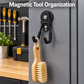 Magnetic Garage Hook, Heavy-Duty Double-Prong Tool Hanger, No-Drill Magnetic Storage Hook for Steel Toolboxes, Garage, Workshop and Home Organization