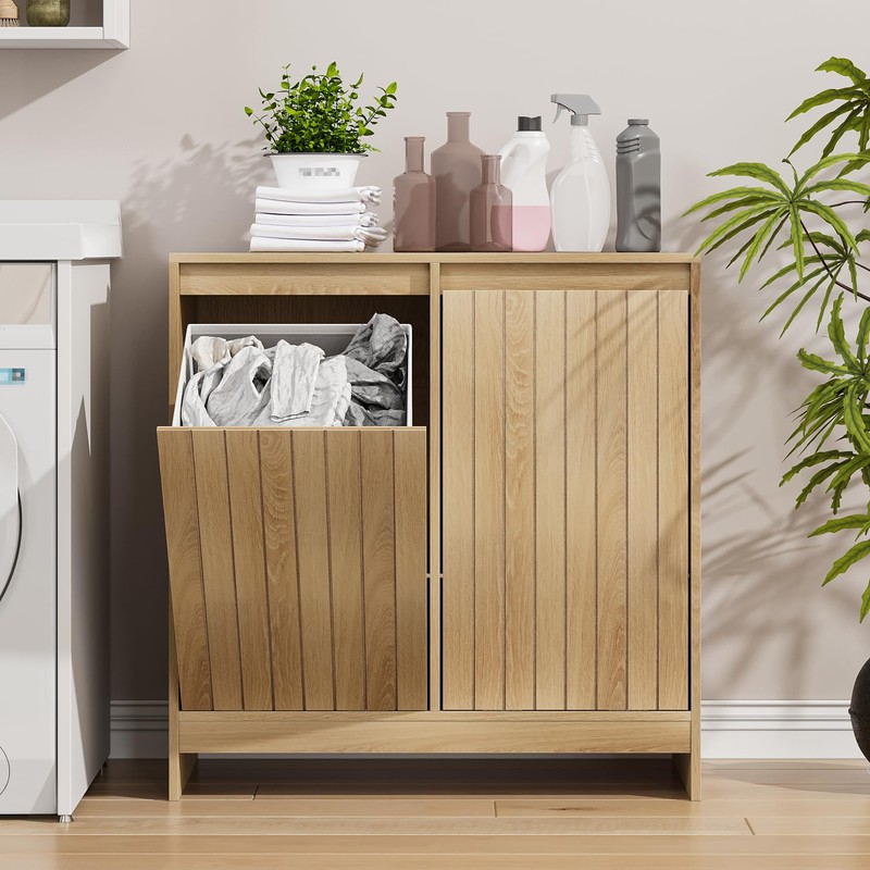 Smuxee Double Tilt Out Laundry Hamper Cabinet, Hidden Laundry Cabinet